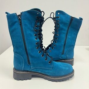 Martin’s Turquoise Blue Suede Style Lace Up Combat Boots, Size 7